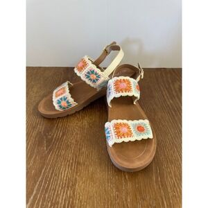 Forever Comfort Womens Crochet Granny Square Boho Sandals Cream Multi Size 8